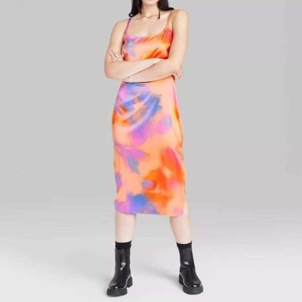 Wild Fable satin slip dress in orange tie-dye